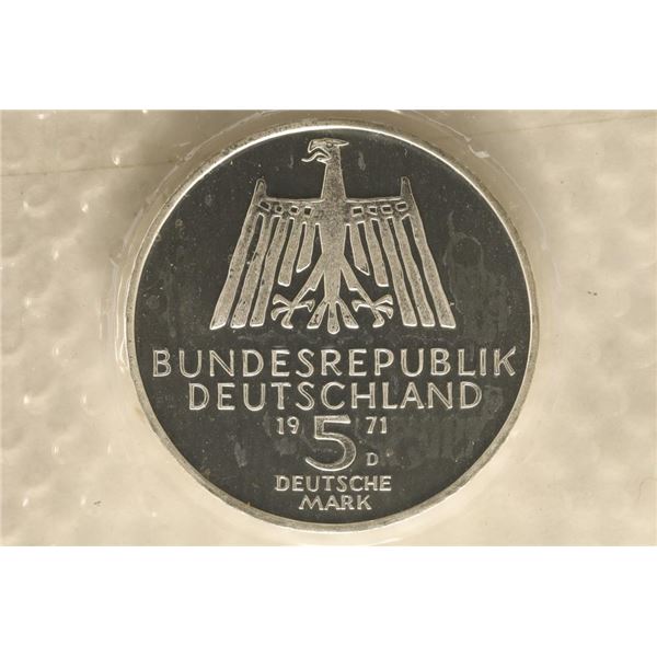 1971-D GERMAN PROOF 5 MARK IN ORIGINAL MINT