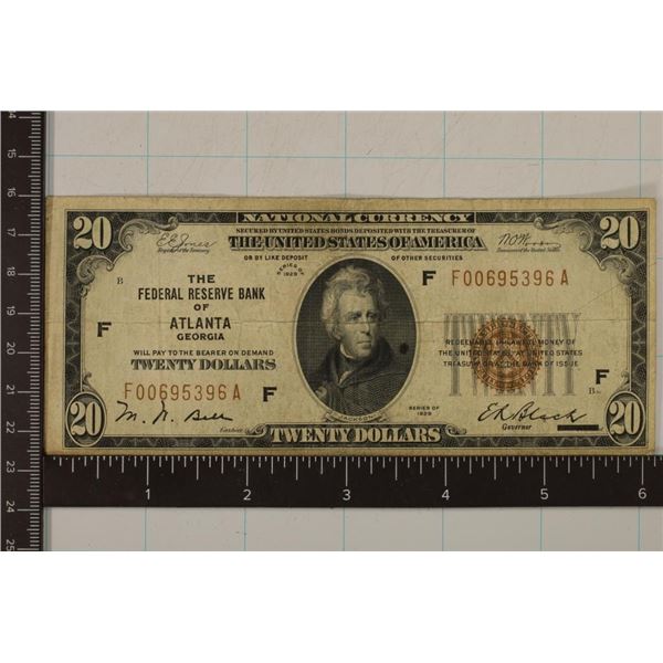 1929 BANK OF ATLANTA GEORGIA US $20 NATIONAL
