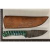 Image 1 : 8" DAMASCUS STEEL FIXED BLADE KNIFE WITH LEATHER