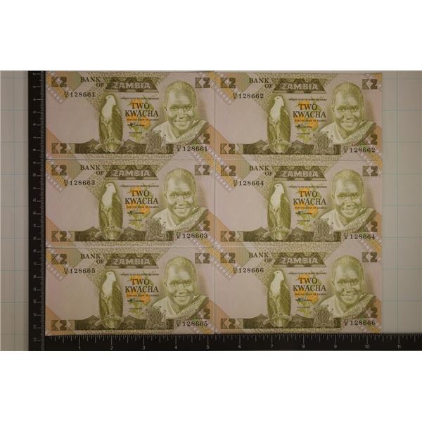 6-1980 ZAMBIA TWO KWACHA CRISP UNC BILLS