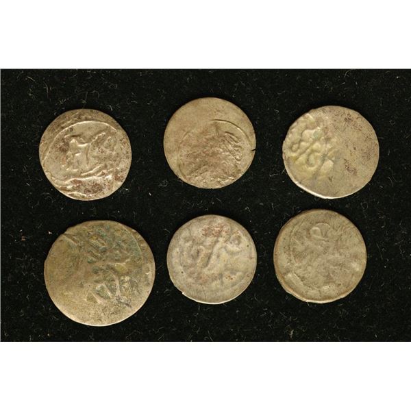 6 SILVER DIME SIZED OTTOMAN EMPIRE PARA COINS: