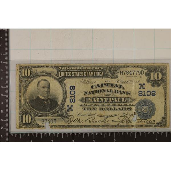 1902 LARGE SIZE US $10 NATIONAL CURRENCY THE