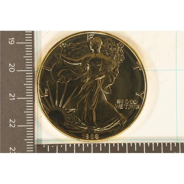 GOLD PLATED 1988 AMERICAN SILVER EAGLE 1 OZ SILVER