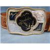 Image 2 : Collection of Buckles and a Belt size 34. 1985 Iditarod Buckle, 1984 Solid Pewter Belt Buckle, 1984 