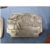 Image 3 : Collection of Buckles and a Belt size 34. 1985 Iditarod Buckle, 1984 Solid Pewter Belt Buckle, 1984 