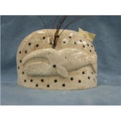 Relief Carved Walrus Jaw -  Inset w/ baleen - Carving of a whale.  By. Craig Niksik 4in X 3in   (2)