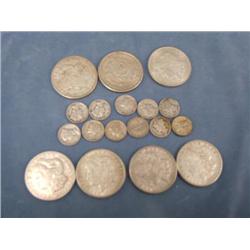 Lot of 7 Morgan Silver Dollars dated 1921, and 11 Mercury Dimes (2)