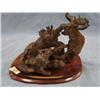 Image 1 : Mammoth bone carving group of two fighting bull moose and two wolves attacking Stock # MOO2 (2)