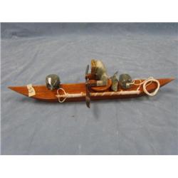 13 1/2 inch Cottonwood Bark and Soap Stone Kayaker  By. Reggie Komakhuk (2)