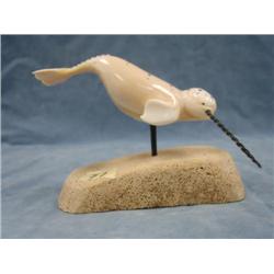 Outstanding 5 inch Narwhale white ivory baleen tusk, spots on back are inset with baleen, Stock # 81