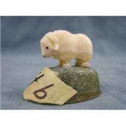 CHOICE ON 2: White Ivory Musk Ox with jade base.  By. Robert Kokuluk   (2)