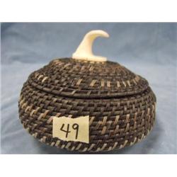 Outstanding Baleen Basket, 5 inches x 4 inches w/ white baleen whale tail top By. Renteniger (2)