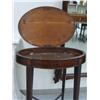 Image 2 : Oval work box inlaid table c 1920 with top that opens (269)