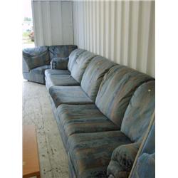 Very large blue sectional couch with recliners (267)