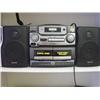 Image 2 : Lot of 1 white bookcase, portable white desk, Aiwa Boom box with CD/Cassette player, and sheets  (26