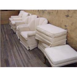 Off white furniture, 2 stools, 2 TV chairs, and 2 lounger chairs  (270)