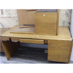 Lot of three desk, L shaped desk, large rectangle desk, a small desk, and a rug   (269)