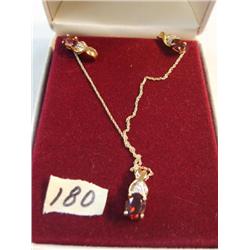 Diamond and garnet matching pendant and earrings with a chain  (266)