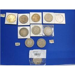 11 silver dollars, 1920, 1901, 1921, 1890,1891,1889,1900,1921,and 1887 Morgan silver dollars (257)