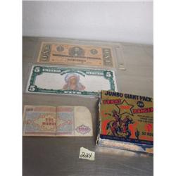 Lot of  confederate dollar, Russian note, and jumbo giant pack Texas star ranger paper cap's (2)