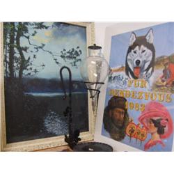 wine decanter, and Fur Rondy 1983 poster signed and original painting (700)