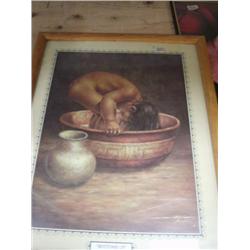 Lot of artwork, including "Bottoms Up" by. Bill  Hampton, 2 framed pieces of oriental artwork, Oil p