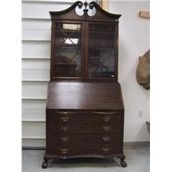 American Chippendale style Drop front desk with book case on top with key ball & claw goot feet c 19