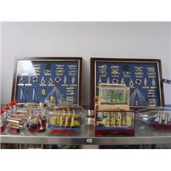 Lot of ships in a bottle and different nautical knots (8888)