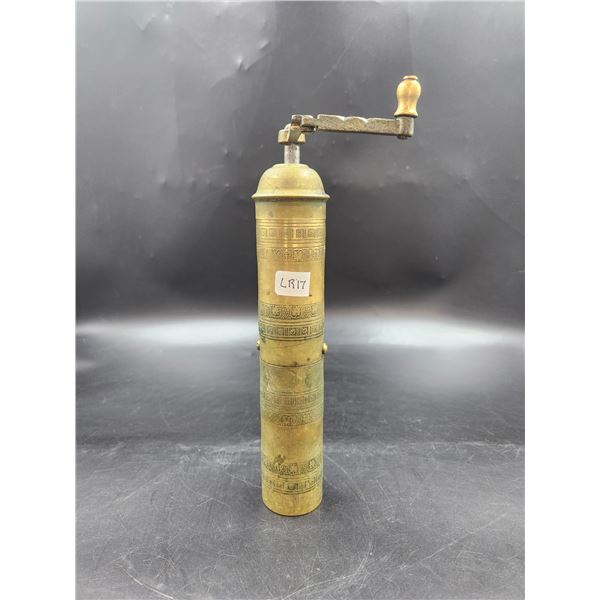 Copper Pepper Grinder w/ 8 Greek Etched Bands 11"H x 2"W Made In Greece