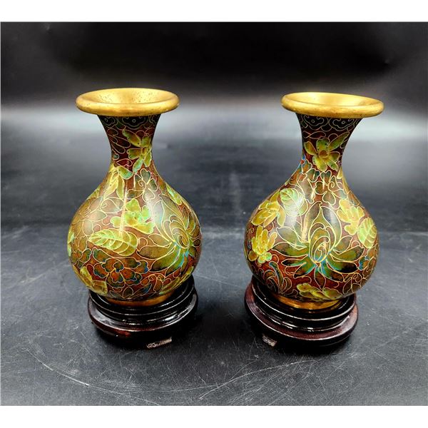 Cloisonné Vase Set 4"H x 2.75"W w/ Footed Stand