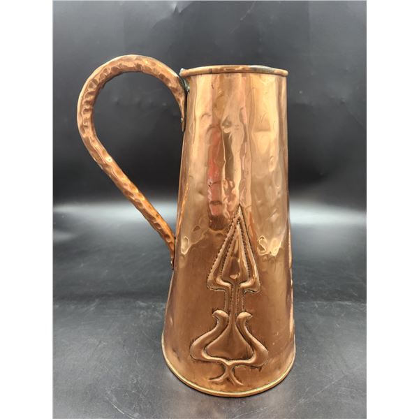 Copper Arts & Crafts Hand Planiched & Decorated Jug 11"H x 8"W