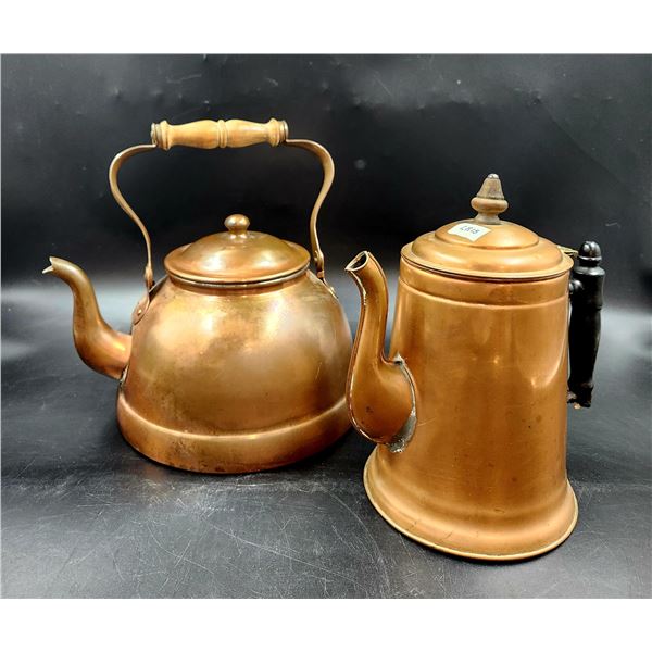 Copper Tea/Coffee Kettles w/ Wood Handles