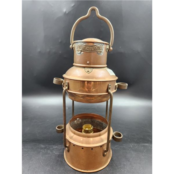 Copper Anchor Lantern 12"H x 4.5"W Made In England