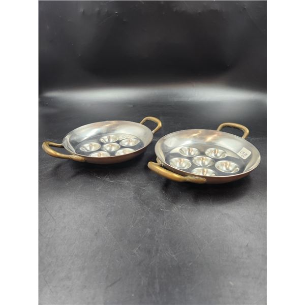 Copper Pair Of 6 Egg Poacher Escagot Pan 8.5"H x 2"W Made In Switzerland