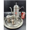 Image 2 : Pewter Tea Set w/ Pot, Sugar, Creamer & Plate