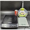 Image 1 : Salton Single Burner, Escali Kitchen Scale, and Green Life Pan