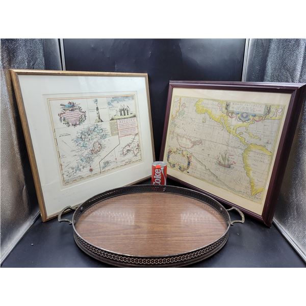 Wooden Tray & Framed Geography Prints