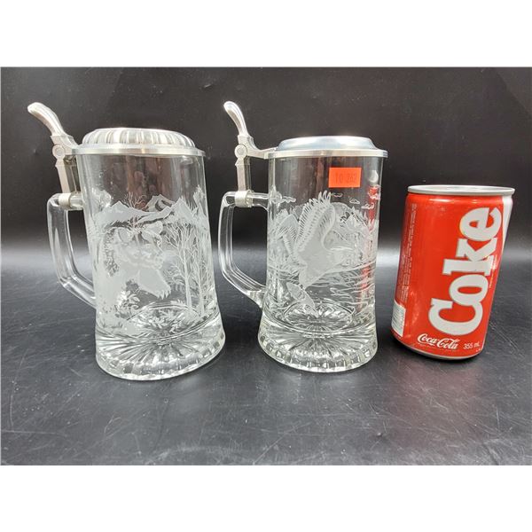 Glass Hunting Beer Stein Mugs