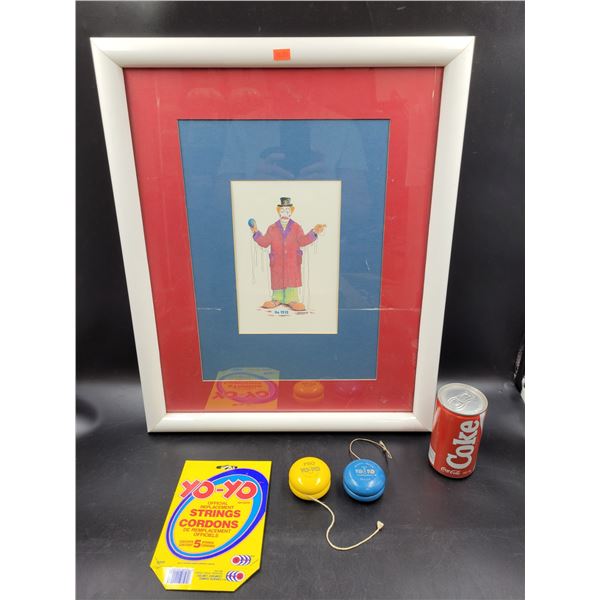 Framed "The Yoyo" Clown Print & Yo-Yo's