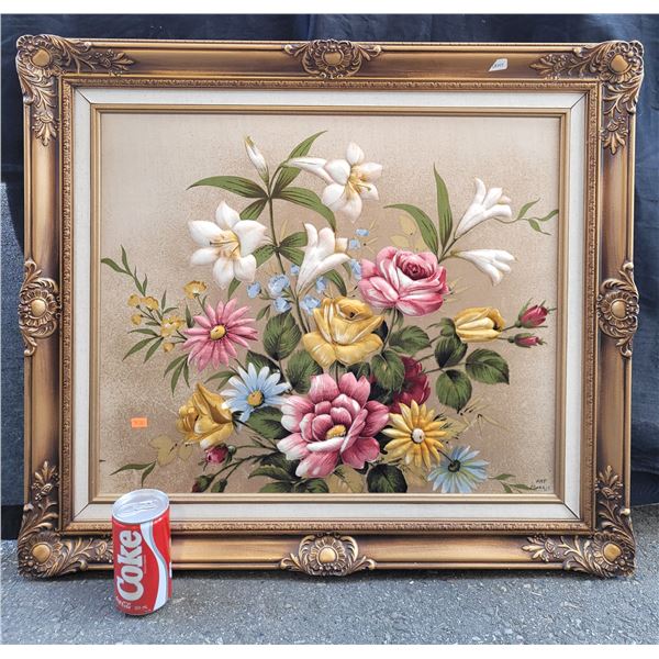 Pat Morris Painted & Stitched Fabric Ornate Wood Framed & Matted 20"x30"