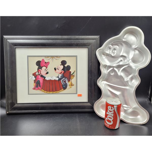 Vintage Framed Walt Disney Mickey Mouse & Cake Pan