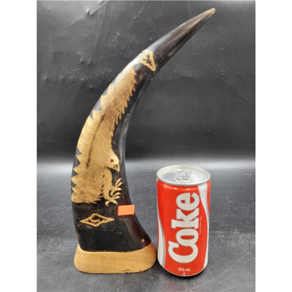 Vintage Carved & Painted Bull Horn