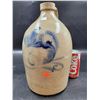 Image 1 : Antique 2 Gallon Merchant Crock Stoneware Jug Cobalt Blue Flower Design