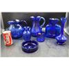 Image 1 : Small Cobalt Blue Glass Vases, Pitchers, Glass & Ashtray