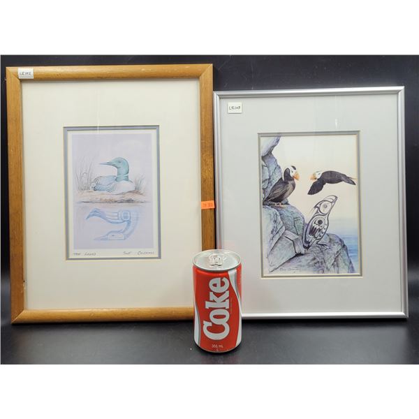 Sue Coleman "The Loon" & "The Tufted Puffin" Framed & Matted By Island Art Victoria B.C