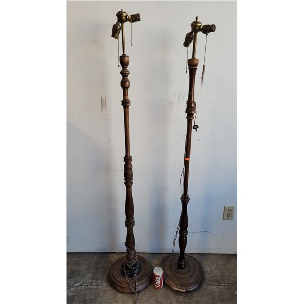 Pair Of Tall Wooden Lamps