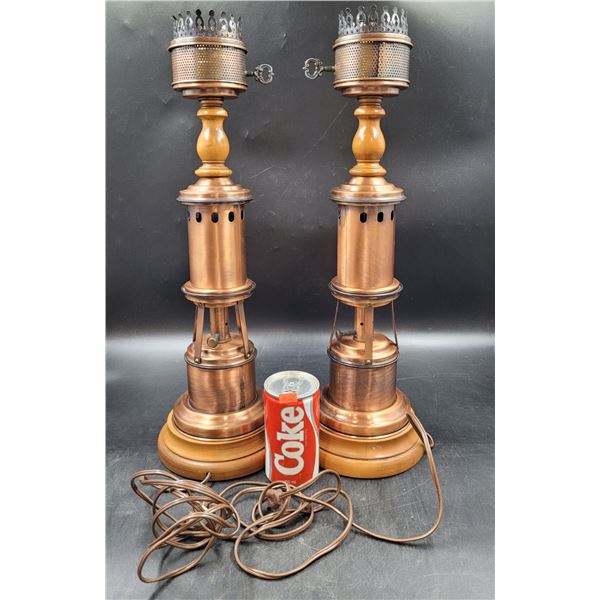 Pair of Vintage Copper Side Table Lamps