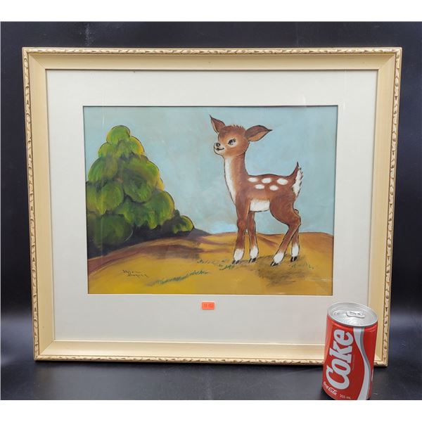 Signed Original Pastel Deer Drawing