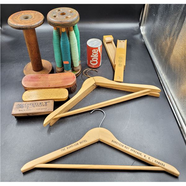 Wooden Spools, Hangers, and Polish Brushes
