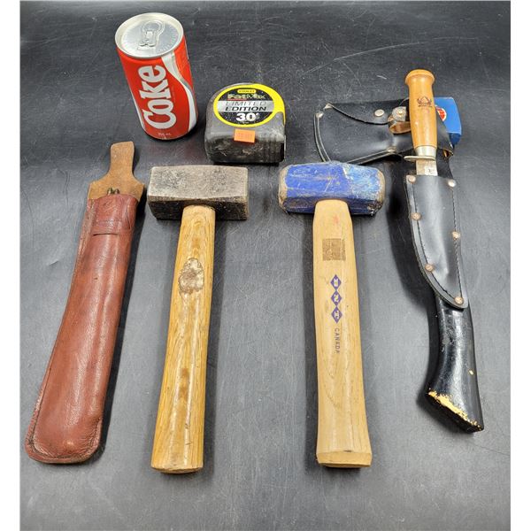 Hammer, Axe, Knife, and Measuring Tape Lot